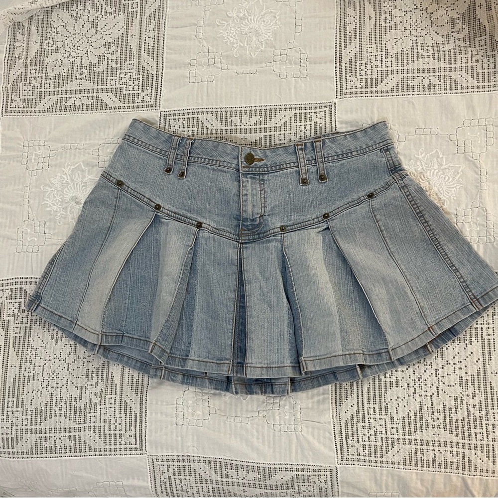 vintage y2k mudd denim pleated mini skirt - Picture 2 of 6